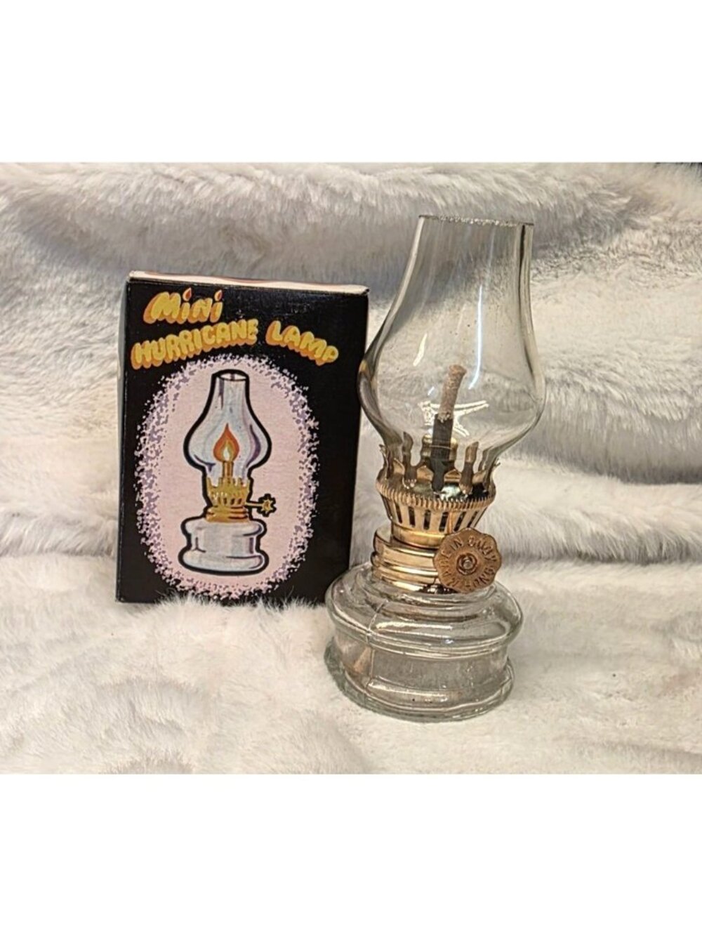 Vintage Mini 4" Retro Clear Glass Hurricane Lamp w Box Smalls Knick Knacks